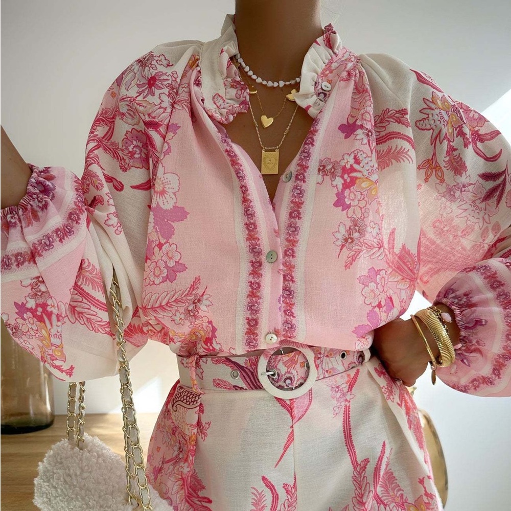 Zimmermann Women's Pink Floral Button-Front Blouse Set